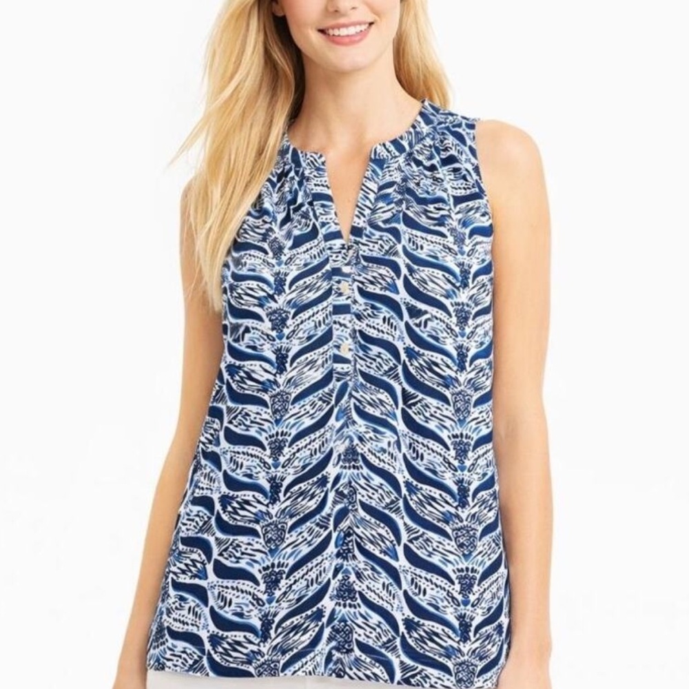 Lilly Pulitzer Mermaid Tail Print blue and white Essie Tank Top Small